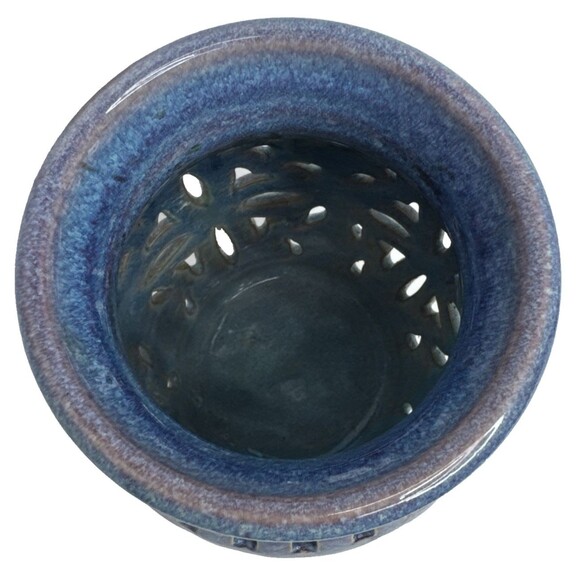 Vintage Walt Glass Art Pottery Pierced Luminary Candle Holder Signed 1989 - Picture 4 of 6